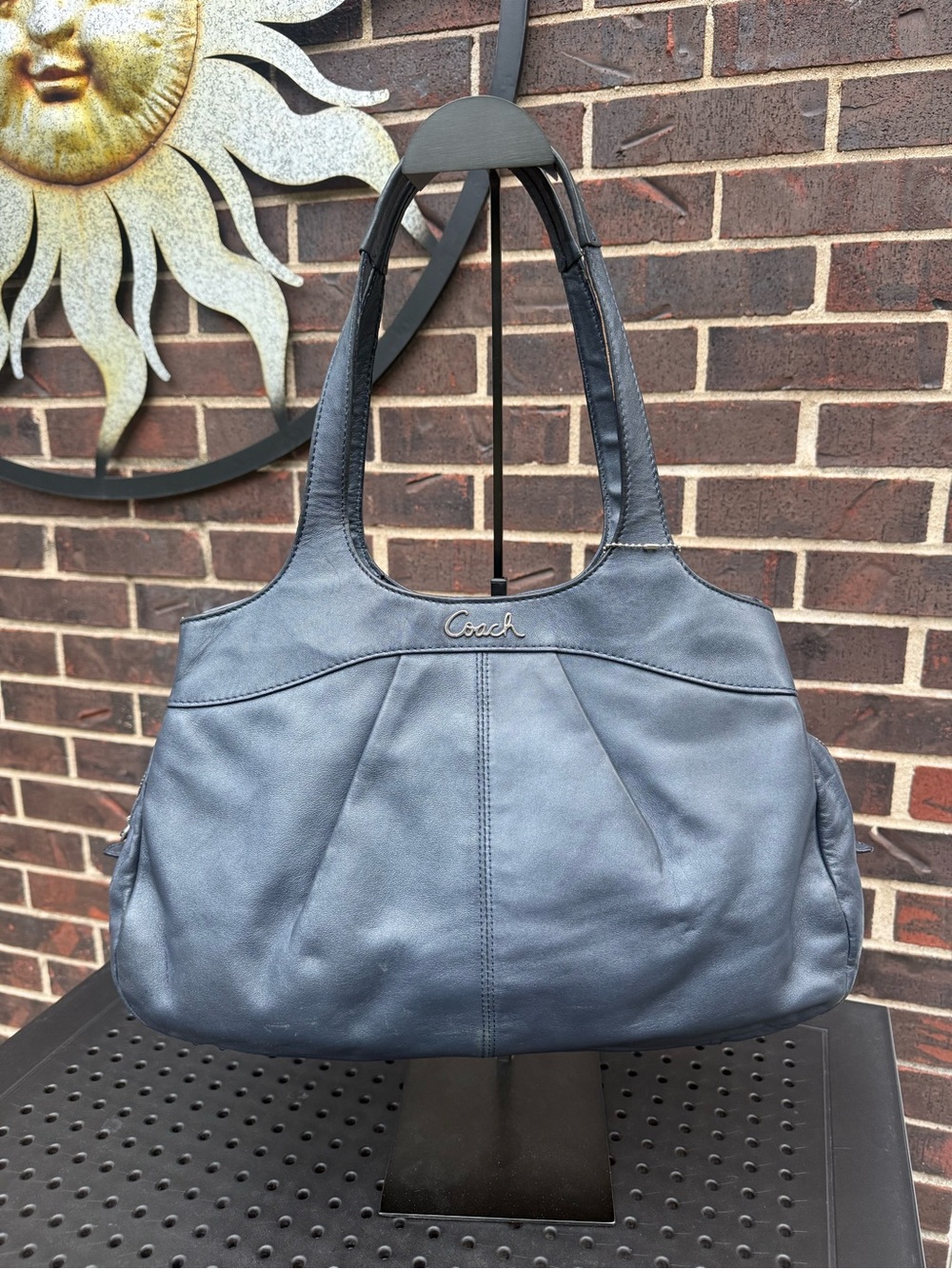 Coach Lexi F18829 Metallic Navy Blue Leather Shoulder Bag Carryall
